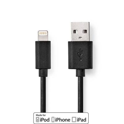 Nedis Lightning Kabel | USB 2.0 | Apple Lightning 8-Pins | USB-A Male | 480 Mbps | Vernikkeld | 1.00 m | Rond | PVC | Zwart | Label - CCGL39300BK10