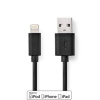 Nedis Lightning Kabel | USB 2.0 | Apple Lightning 8-Pins | USB-A Male | 480 Mbps | Vernikkeld | 1.00 m | Rond | PVC | Zwart | Label - CCGL39300BK10