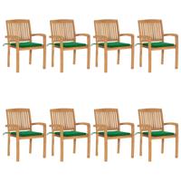 Tuinstoelen stapelbaar 8 st met kussens massief teakhout