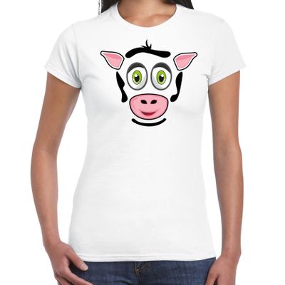 Dieren verkleed t-shirt dames - koe gezicht - carnavalskleding - wit