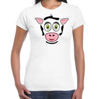 Dieren verkleed t-shirt dames - koe gezicht - carnavalskleding - wit - thumbnail