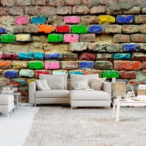 Zelfklevend fotobehang - Kleurrijke Bakstenen muur, Premium print