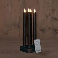 Set Of 4 Rechargeable Black Wax Taper Candle 23,5 cm Moving - Annas collection