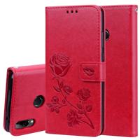 Rose reliëf horizontale Flip PU lederen draagtas voor Huawei Y9 (2019) met houder & kaartsleuven & portemonnee (rood)