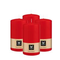 Cilinderkaars/stompkaars - 4x - rood - 13 x 7 cm - 52 branduren