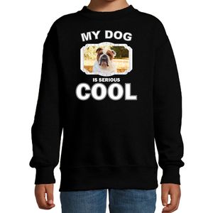 Britse bulldog honden trui / sweater my dog is serious cool zwart voor kinderen