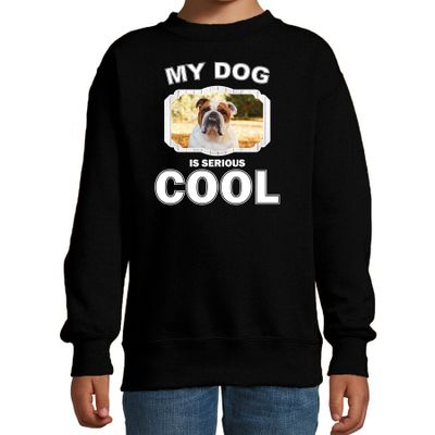 Britse bulldog honden trui / sweater my dog is serious cool zwart voor kinderen Britse bulldog honden trui / sweater my dog is serious cool zwart voor kinderen