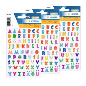 3x Stickervelletjes met 62x stuks plak letters A-Z gekleurde letters