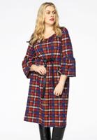 Yoek Jurk met strik CHECK | Rood | Maat 46/48