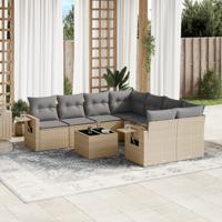 9-delige Loungeset met kussens poly rattan beige