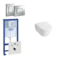 Villeroy & Boch Subway Compact Toiletset - inbouwreservoir - diepspoel wandcloset - bedieningsplaat verticaal/horizontaal - chroom 0720001/0729205/1024232/1025456/