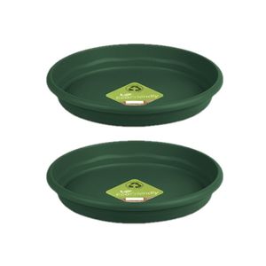 Set van 3x stuks bloempot/plantenpot onderschaal donkergroen kunststof diameter 29 cm