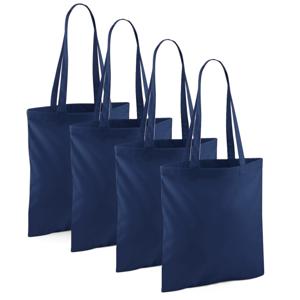 Draagtasje met hengsels - 4x - donkerblauw - 42 x 38 cm - katoen - 10 liter - boodschappen - gymtas