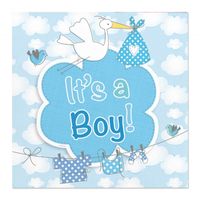60x Papieren servetjes geboorte jongen blauw feestartikelen 25 x 25 cm - thumbnail