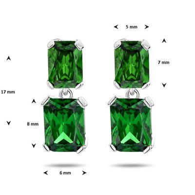 Oorhangers zilver-zirconia zilverkleurig-groen 6 x 17 mm