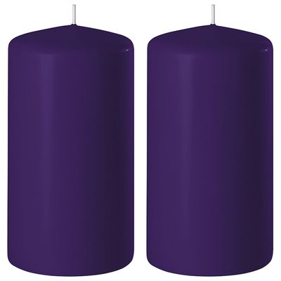 2x Paarse cilinderkaarsen/stompkaarsen 6 x 12 cm 45 branduren