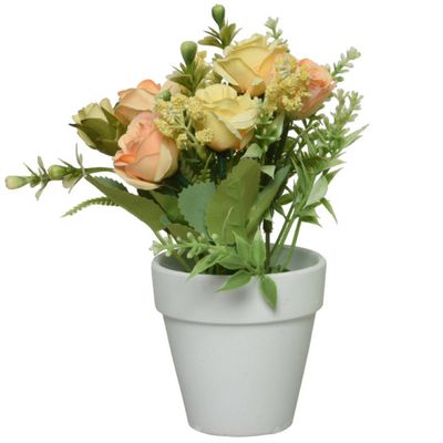 Gele Bloemen/rozen Kunstplant In Witte Kunststof Pot 19 Cm - Nepplant - Binnen Planten Met Pot Gele Bloemen/rozen Kunstplant In Witte Kunststof Pot 19 Cm - Nepplant - Binnen Planten Met Pot