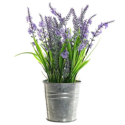 Lavendel kunstplant/kamerplant paars in grijze sierpot H28 cm x D18 cm