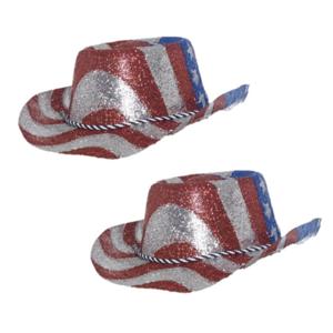 Cowboy glitterhoed - 2x - Amerikaanse vlag - USA - verkleedhoed/carnaval - accessoires