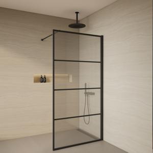 Inloopdouche BWS Evis 100x200 cm 8 mm Helder Glas Mat Zwart Raster