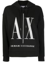 Armani Exchange hoodie nervuré à logo brodé - Noir - thumbnail