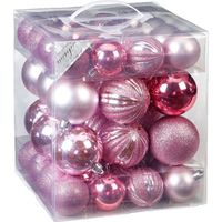 50x Kunststof kerstballen pakket roze tinten   - - thumbnail