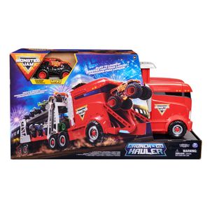 Monster Jam - officiële 2-in-1 Launch N’ Go Hauler-speelset en opbergdoos met unieke monstertruck schaal van 1:64