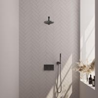 Brauer Gunmetal Edition Thermostatische Regendoucheset Inbouw - Hoofddouche 20 cm - Rechte Wandarm - Met Drukknoppen - Handdouche Staaf - Doucheslang - Wandaansluitbocht - Gunmetal