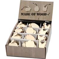 Creativ Company Houten decoraties, konijn, ei, kip, afm 6 cm, dikte 3 mm, 200 stuk/ 1 doos