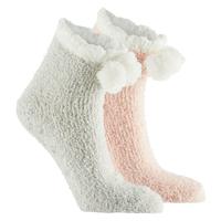 Apollo bedsokken / huissokken - kinderen - 2-pack - roze/wit - one size - Slaapsokken - Slofsokken