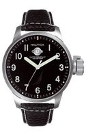 Nautica horlogeband A09595 Leder Zwart 22mm + wit stiksel