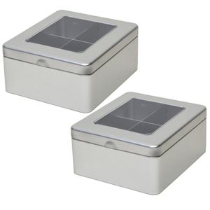 2x stuks metalen theedoos bewaarblik 15 cm met venster/raam - Theedozen