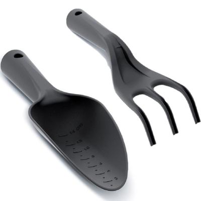 Prosperplast Harken setje - Zwarte kunststof hand hark - en diepe tuinschep - 26 en 29 cm