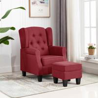 Fauteuil met voetenbankje stof wijnrood