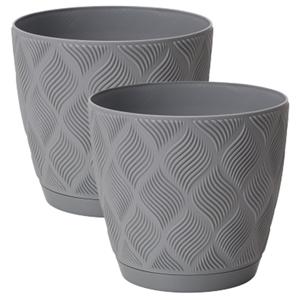 Form Plastic Plantenpot/bloempot New Age - 2x - kunststof - platina grijs - D13 x H12 cm