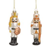 Kersthangers notenkrakers soldaten - 2x st - 12 cm - glas - ornamenten   - - thumbnail