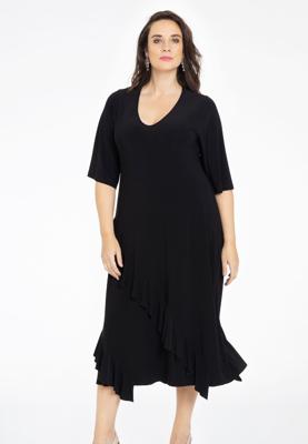 Yoek Jurk met ruches | Zwart | Maat 42/44