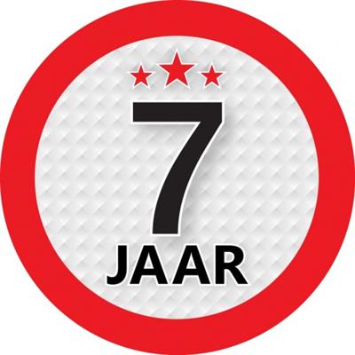 7 jaar leeftijd sticker - rond - Dia 9 cm - 7 jaar verjaardag - jubileum - leeftijd versiering