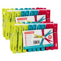 Plasticforte Wasknijpers - 40x stuks - felle kleuren mix - kunststof - 7 cm - Was ophangen