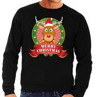 Bellatio Decorations Foute kersttrui - sweater - zwart - Rendier Rudolf - voor heren