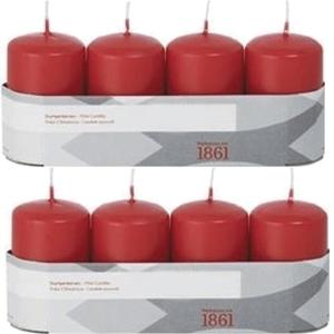 Cilinderkaarsen/stompkaarsen - set 8x - rood - 5 x 8 cm - 18 branduren