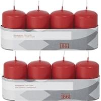 Cilinderkaarsen/stompkaarsen - set 8x - rood - 5 x 8 cm - 18 branduren