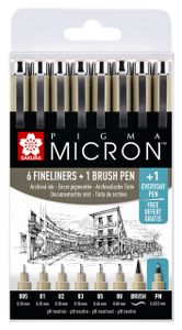 Fineliner & brush set Sakura Pigma Micron 7 + 1 Pigma Micron PN gratis