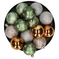 Kerstballen - 15x stuks - champagne/groen/oker - 5 cm - kunststof