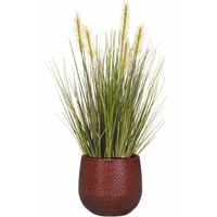 Kunstplant groen rietgras sprieten 45 cm in luxe Gabriel ribbel bloempot rood