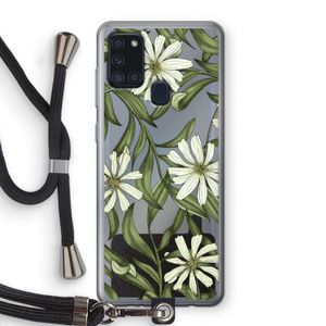 Wit bloemenpatroon: Samsung Galaxy A21s Transparant Hoesje met koord