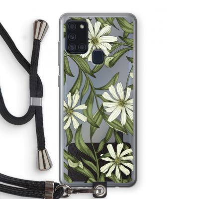 Wit bloemenpatroon: Samsung Galaxy A21s Transparant Hoesje met koord