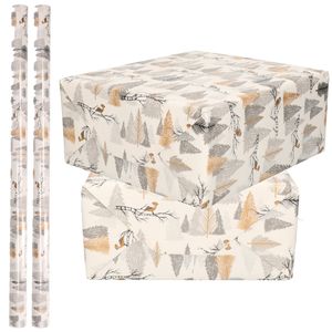 4x Rollen Kerst inpakpapier/cadeaupapier zilver/goud met bomen/vogels 2,5 x 0,7 meter