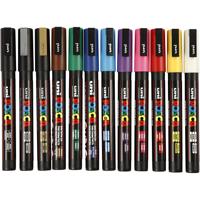 Uni-Posca Posca marker, afm pc-3m, lijndikte 0,9-1,3 mm, fijn, diverse kleuren, 12 stuk/ 1 doos Uni-Posca Posca marker, afm pc-3m, lijndikte 0,9-1,3 mm, fijn, diverse kleuren, 12 stuk/ 1 doos