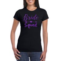 Zwart Bride Squad t-shirt met paarse glitters dames - thumbnail